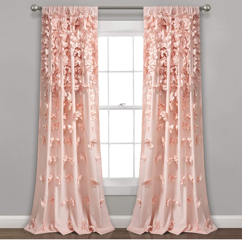 Lush Decor Riley Blush colored bow panels (2) 84 inch L. Used. Excellent c